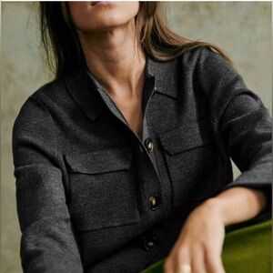 Sezane Betty Merino Wool Cardigan Gray